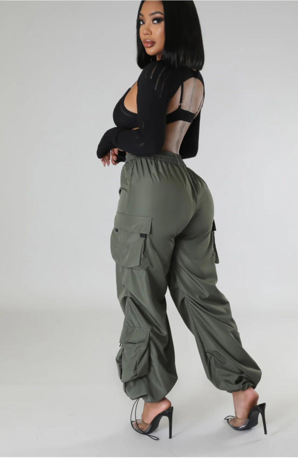 Power Play Parachute Cargo Pants – Olive Green High-Waisted Women's Cargo Pants