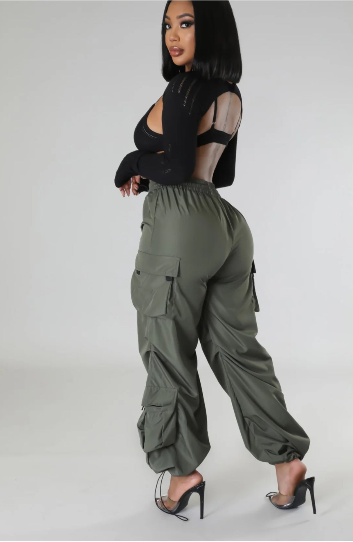 Power Play Parachute Cargo Pants – Olive Green High-Waisted Women's Cargo Pants