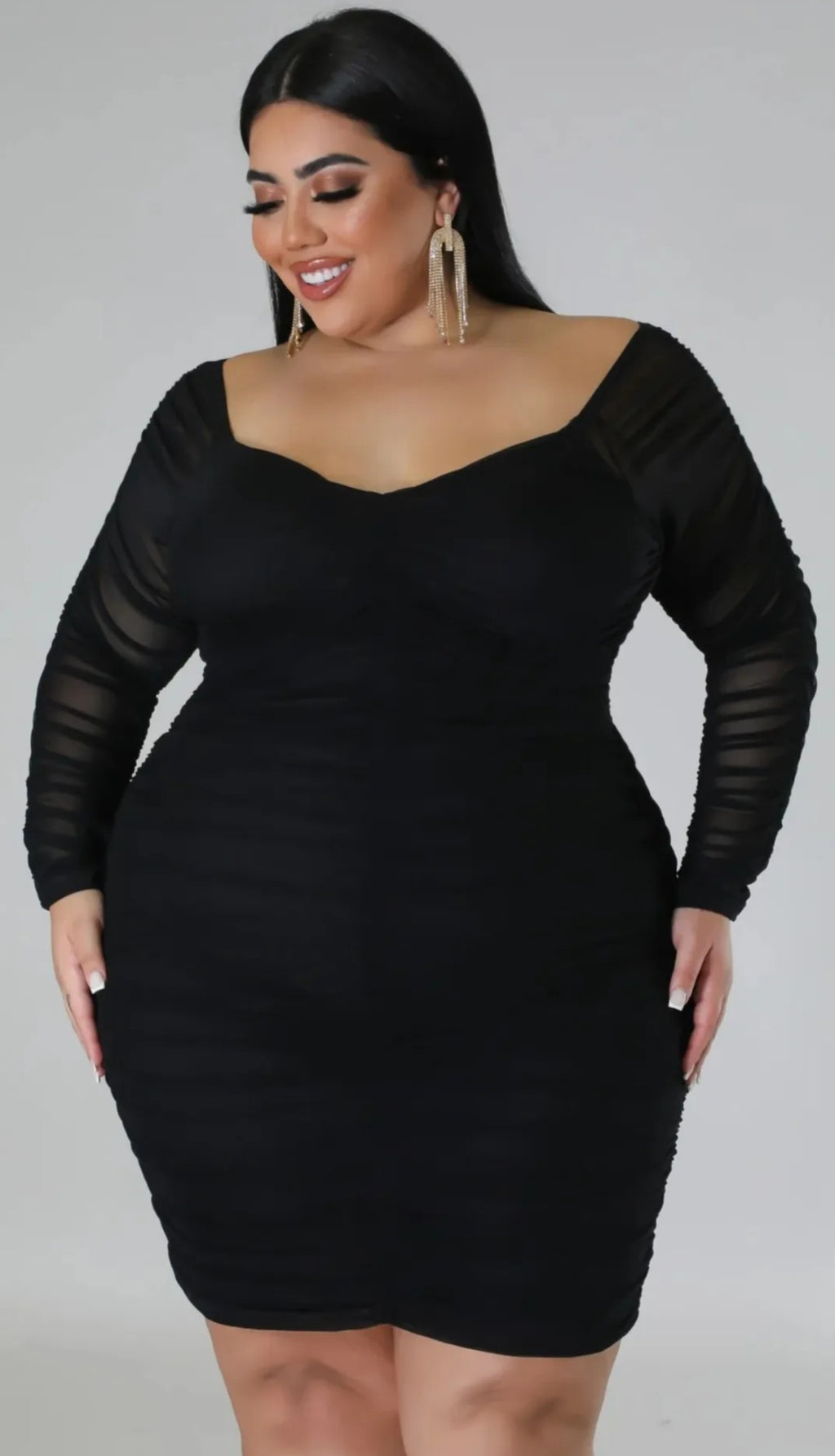 Midnight Allure Ruched Mesh Dress