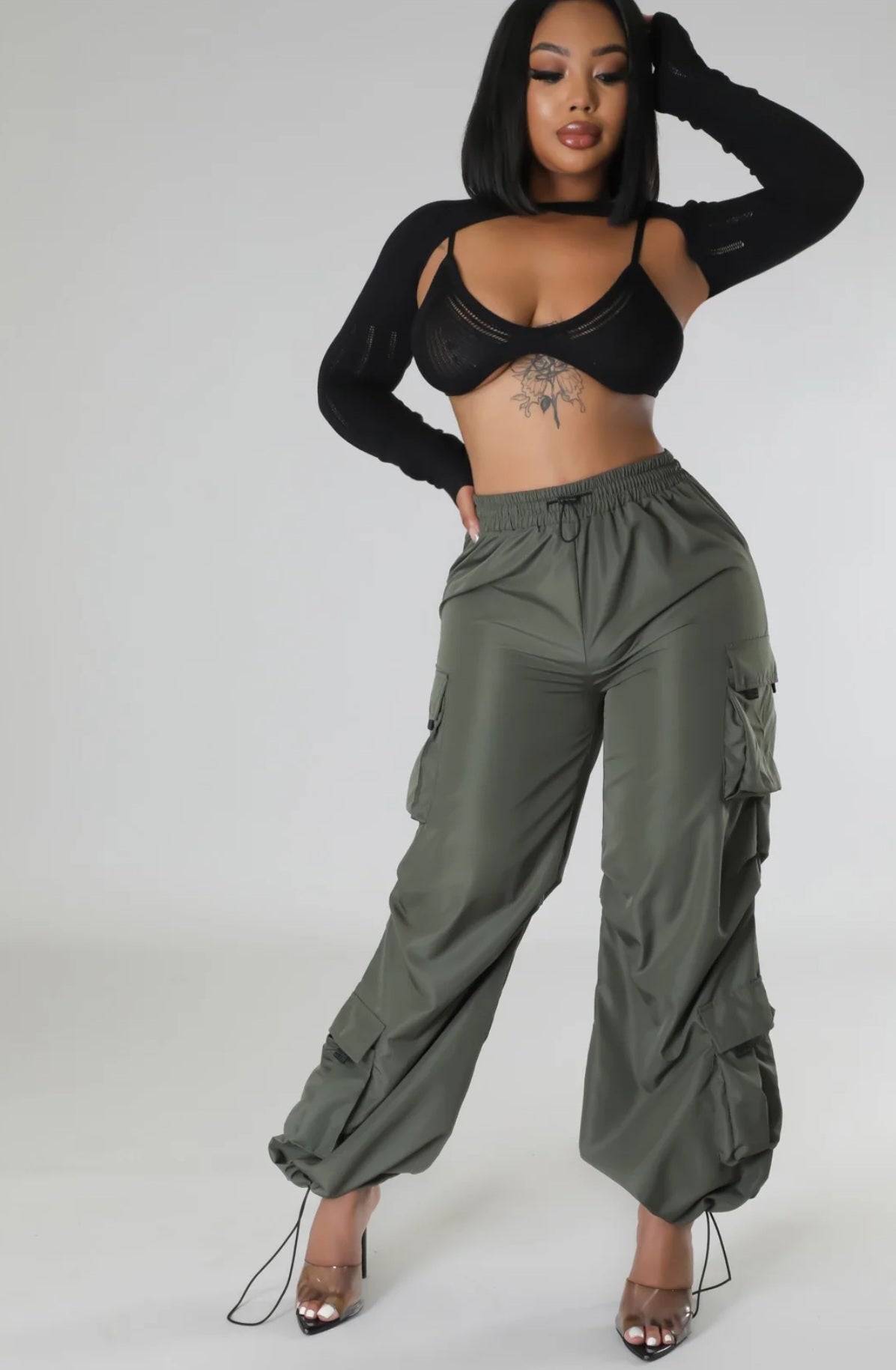 Power Play Parachute Cargo Pants – Olive Green High-Waisted Women's Cargo Pants