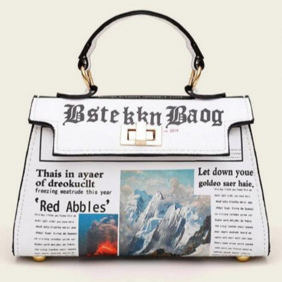 Newspaper Print White Bag