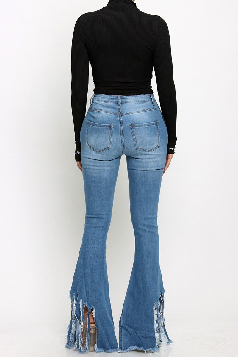 Distress Frayed Fringe Bell Bottoms