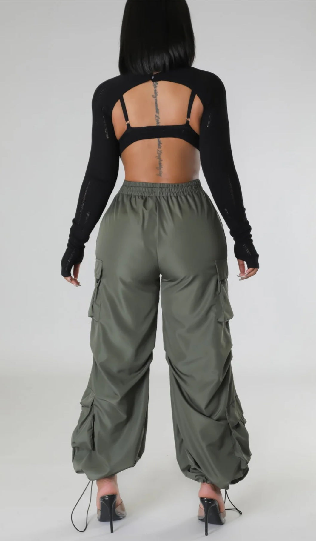 Power Play Parachute Cargo Pants – Olive Green High-Waisted Women's Cargo Pants