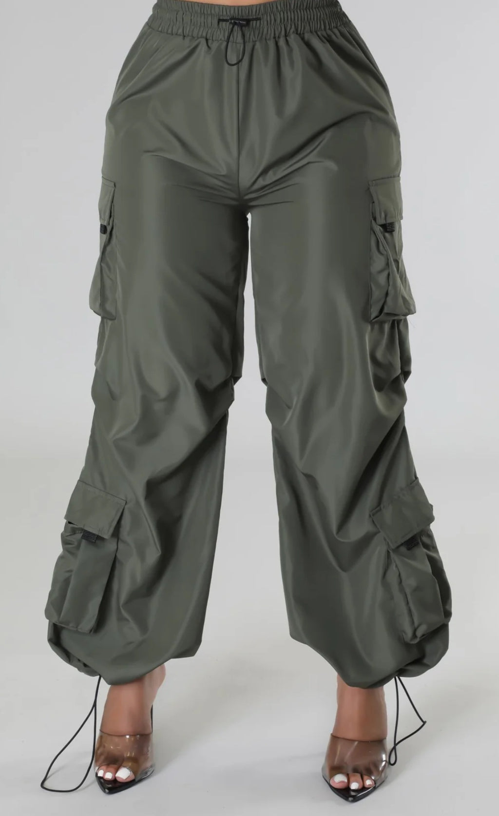 Power Play Parachute Cargo Pants – Olive Green High-Waisted Women's Cargo Pants