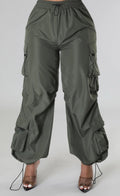 Power Play Parachute Cargo Pants – Olive Green High-Waisted Women's Cargo Pants