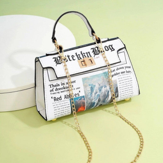 Newspaper Print White Bag