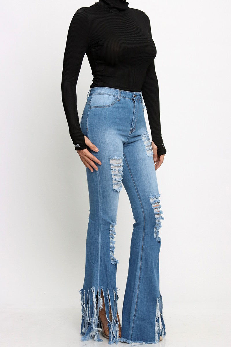 Distress Frayed Fringe Bell Bottoms