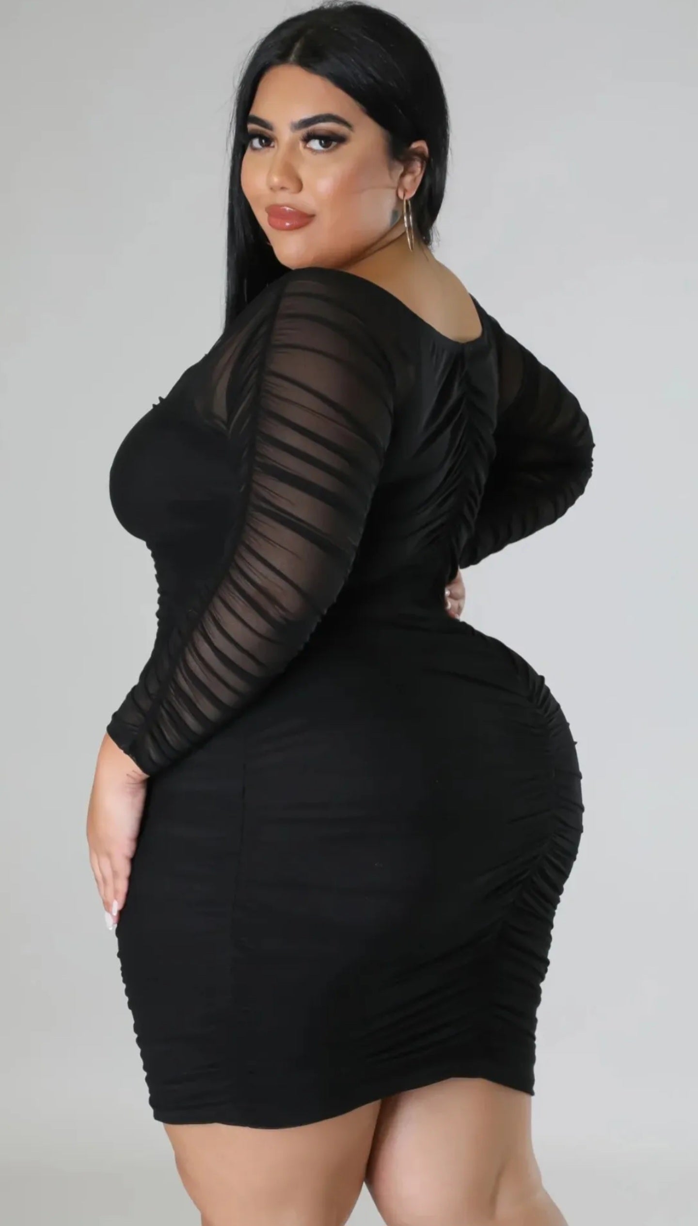 Midnight Allure Ruched Mesh Dress