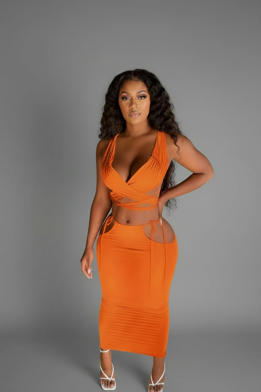 What I Got Orange Two Piece Skirt Set