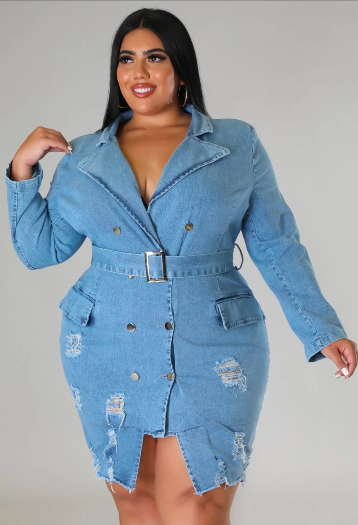 Boss Babe Distressed Denim Dress